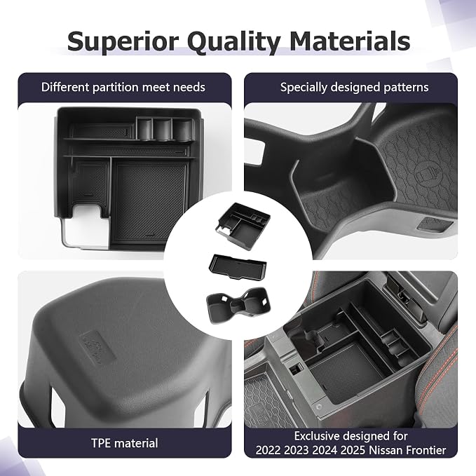 LUWU 2026 Frontier Accessories for 2022 2023 2024 2025 2026 Frontier S/SV/Pro-X/Pro-4X/SL Accessories Front Center Console Tray, Armrest Storage Box Center Console Organizer Cup Holder Black 3-Pack