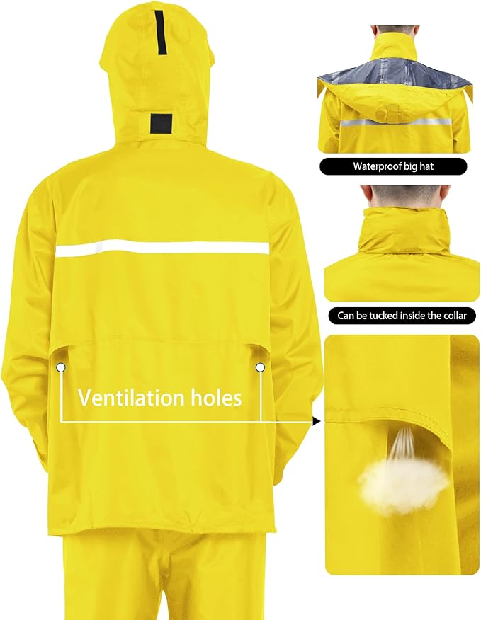 iCreek Rain Suit Waterproof Jacket and Pants Hi Vis Raincoat for Men and Women Reflective Outdoor for All-Sport Work