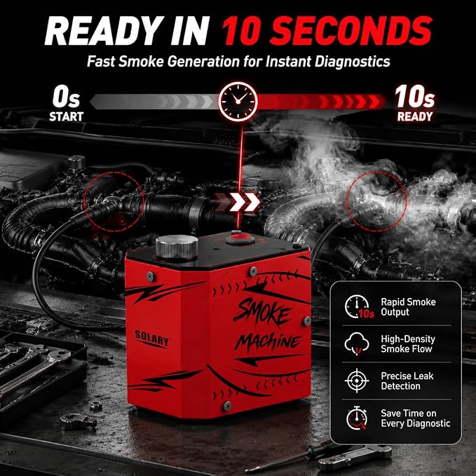 Solary Smoke Machine Leak Detector: 12v Precision Leak Testing Tool for Modified Car Systems – Ideal for Performance Optimization & Aftermarket Upgrades – Durable for DIY Car Enthusiasts