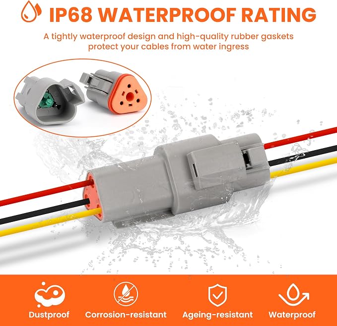 6 Sets Deutsch 3 Pin Connector Kit - Waterproof Electrical Connectors 18 AWG, IP67 Automotive Wire Connectors (Male & Female) for Car, Truck, Boat