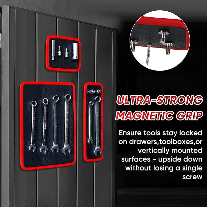 ‌Arcomin 3PC Flexible Magnetic Tool Mat & Tray Holder - Magnetic Tool Tray, Flexible Magnetic Mat, PVC & Non-Slip for Garage Workshop, Auto Repair Tools (12.8x9.8/12.6x4/6.3x5.3in)