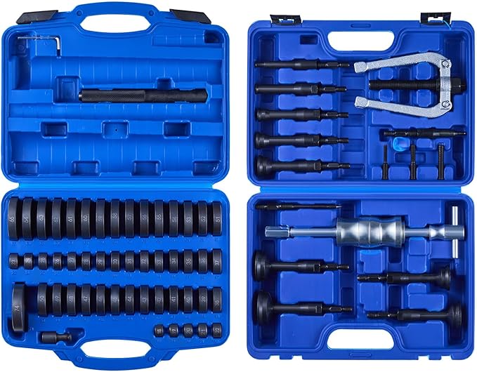 VEVOR 52pcs Custom Bushing Bearing And Seal Driver Set & 16pcs Slide Hammer Puller Set, 2 in 1 Bushing Bearing Driver Press Kit, Heavy Duty Removal Puller Installation Set with 49 Bushings, 10 Collets