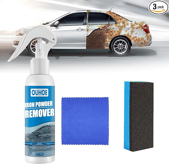 Iron Powder Remover, 100ml Iron Remover Car Detailing, Multipurpose Car Rust Removal Spray, Safe Instant Iron Powder Remover Spray Car Iron Remover for Wheels, Paint, Brake (1pc 3.5oz)