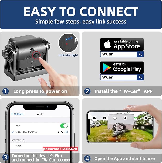 Wireless Hitch Backup Camera, 720P WiFi Magnetic Trailer Hitch Backup Rear/Front View Camera for Pickup Truck/Horse Trailer/RV/Camper Reverse, Rechargeable Battery, Compatible with iPhone Android