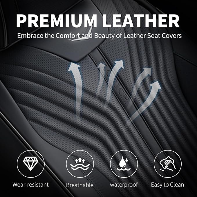FLORICH Leather Car Seat Cover Automotive Seat Covers Front Seat Waterproof Full Coverage Car Seat Cushion Protector Universal Fit for Most Cars Trucks SUV, Black