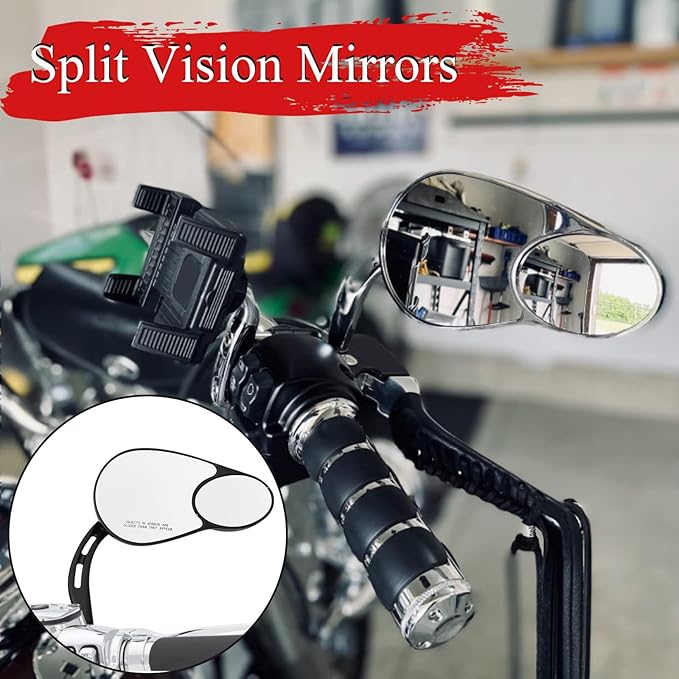 WOWTK Split Vision Rearview Mirrors fits for Harley 1982-2025 Most Models Road King Street Glide Road Glide Softail Iron 1200 Iron 883 Deluxe Fat Boy Sport Glide XG750 XG500 Sportster,Black