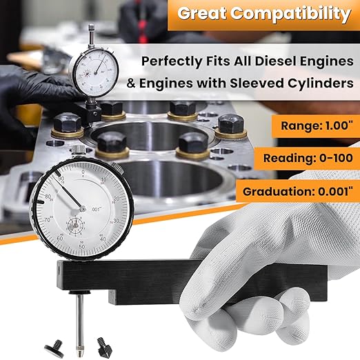 6434 Sleeve Height and Counter Bore Gauge for All Diesel Engines Cylinder Bore Gauge Range 0-1.00", Graduation 0.001", Reading 0-100