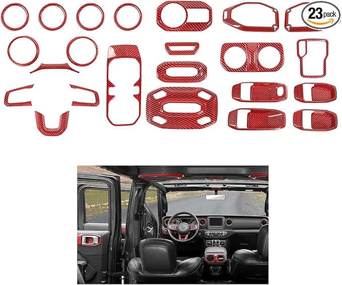 23PCS Full Set Interior Decor Trim Kits Fit for 2018-2023 Jeep Wrangler JL JLU & Gladiator JT 4Door Dashboard Cup Holder Headlight Switch Gear Shift Roof Speaker Map Light Inner Door Bowl Trim