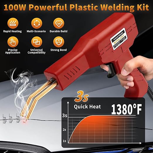 Plastic Welder, 1200PCS Staples, Plastic Welding Kit, Must Have for DIYers, Instant On/Off, Welder Kit, Bumper Repair, Portable Toolbox (Red)