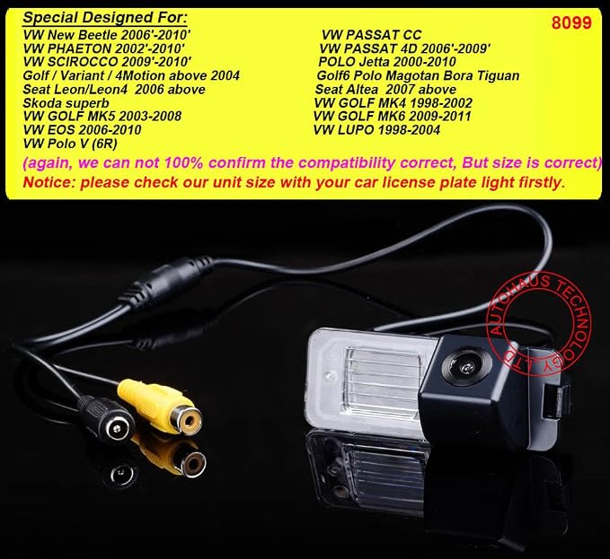 HD Color CCD Waterproof Vehicle Car Rear View Backup Camera, 170° Viewing Angle Reversing Camera for Skoda New Beetle Polo V 6R Passat CC Golf 6 Golf VI MK4 MK5 MK6 EOS Lupo