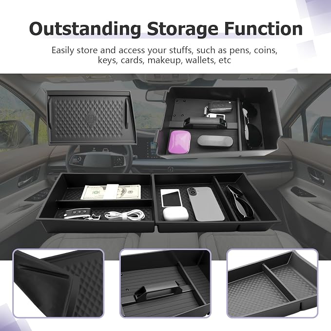 LUWU Center Console Organizer for 2025 2026 Nissan Murano SL/SV/Platinum Accessories Armrest Storage Box, Lower Console Organizers, Wireless Charging Protective Mat Murano 2026 Accessories 4-Pack