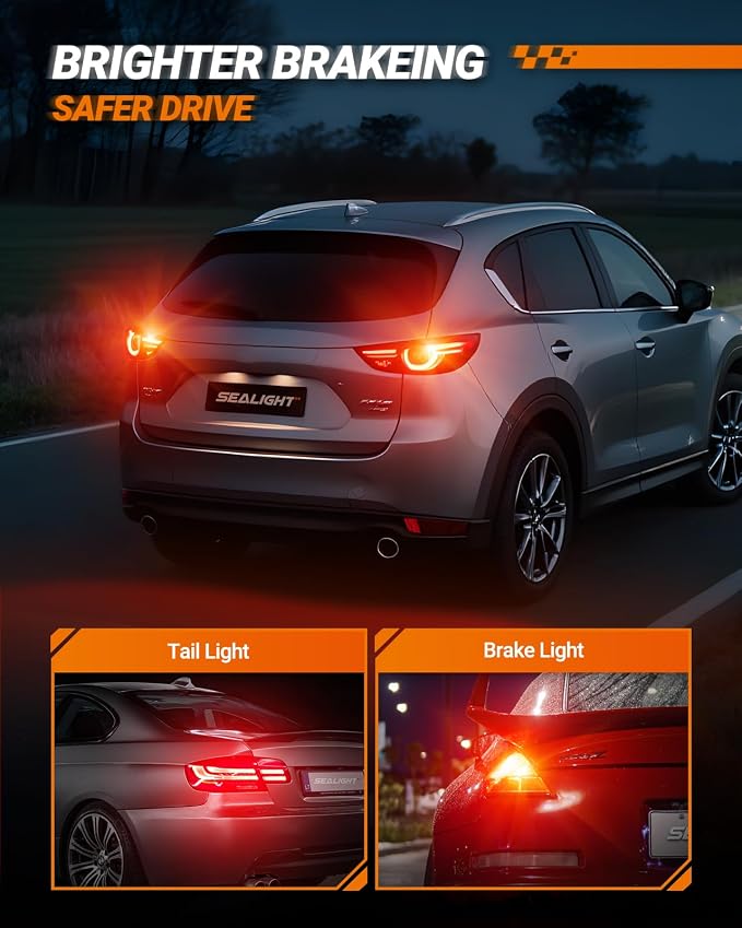 SEALIGHT Brake Light Bulbs 3157 LED Bulb Red, 700% Brighter 3156 3057 4157 4114 LED Bulb 57-SMD LED Chipset with Projector Len for Blinker Brake Light, Tail Light, Stop Parking Lights, Pack of 2
