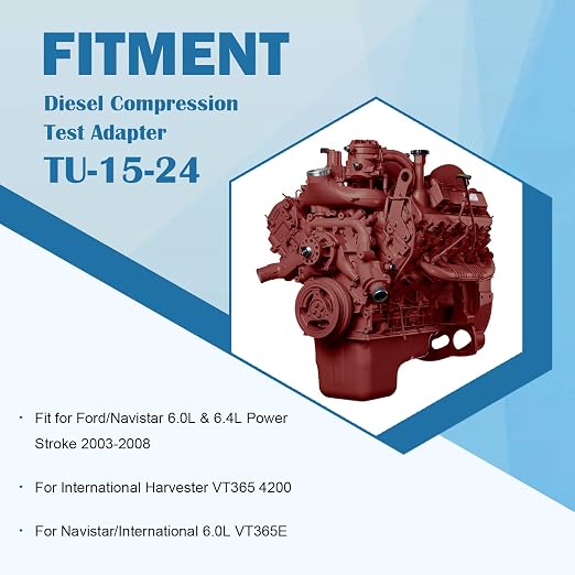 TU-15-24 Diesel Compression Test Adapter M14-1.25 Glow Plug Thread Adapter for Ford/Navistar, International Harvester, Navistar/International