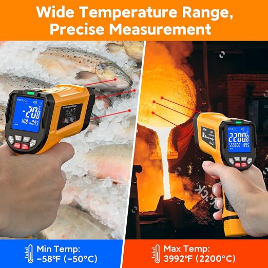 -58°F to 3992°F Infrared Thermometer Gun，Triple Laser Targeting | 50:1 High-Temperature Range, For Kilns & Furnaces Foundry Temperature Measurement Industrial-Grade Accuracy