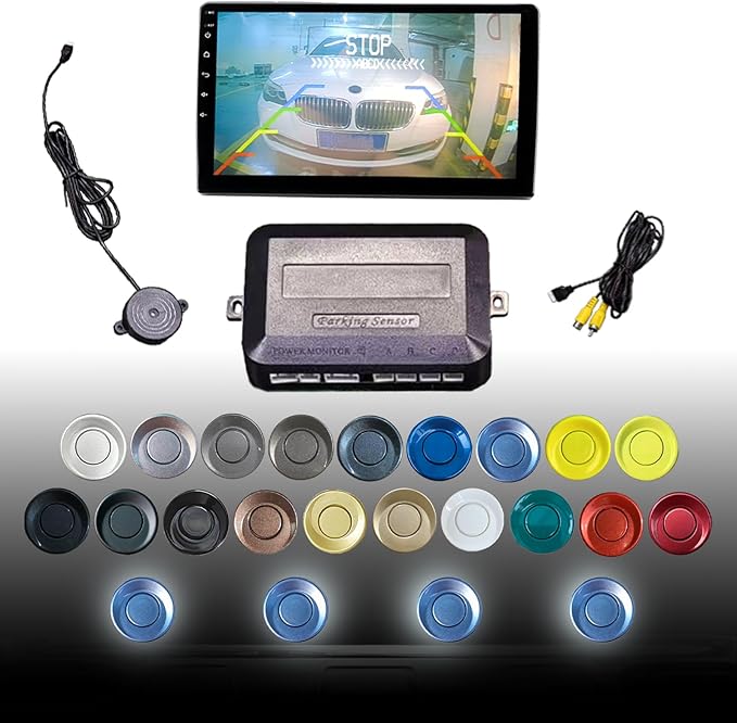 LCD Parking Sensor Kit - Displays Data on Original Screen, Easy Rear Installation, Compatible with All Camera Formats (AHD, CVBS), 18 Probe Colors to Match Any Vehicle LightBlue