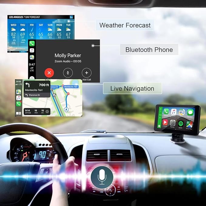 Apple Carplay Screen for Car, 7" HD Portable Car Stereo Touch Screen for Apple Carplay & Android Auto, Audio Receivers with Voice Control, Mirror Link, Bluetooth, Siri, AirPlay,GPS Navigation