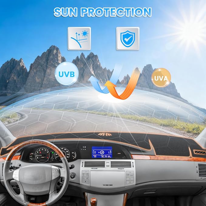 KUST Black Dash Cover Compatible with Toyota Avalon 2005-2010 Dashboard Cover Accessories for Avalon Non-Slip Polyester Dashboard Mat Custom Fit Center Console Sunshield Protector No Glare