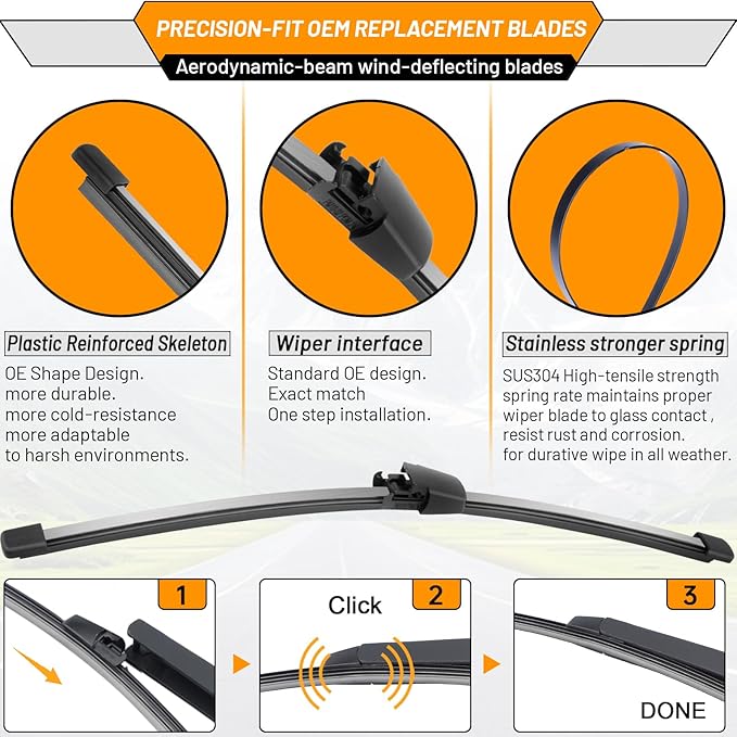AUTOBOO 24"+21" Windshield Wipers with 13" Rear Wiper Blade Replacement for Volkswagen VW Tiguan 2017 2016 2015 2014 2013 2012 2011 2010 2009 2008 2007-Original Factory Quality (Pack of 3)