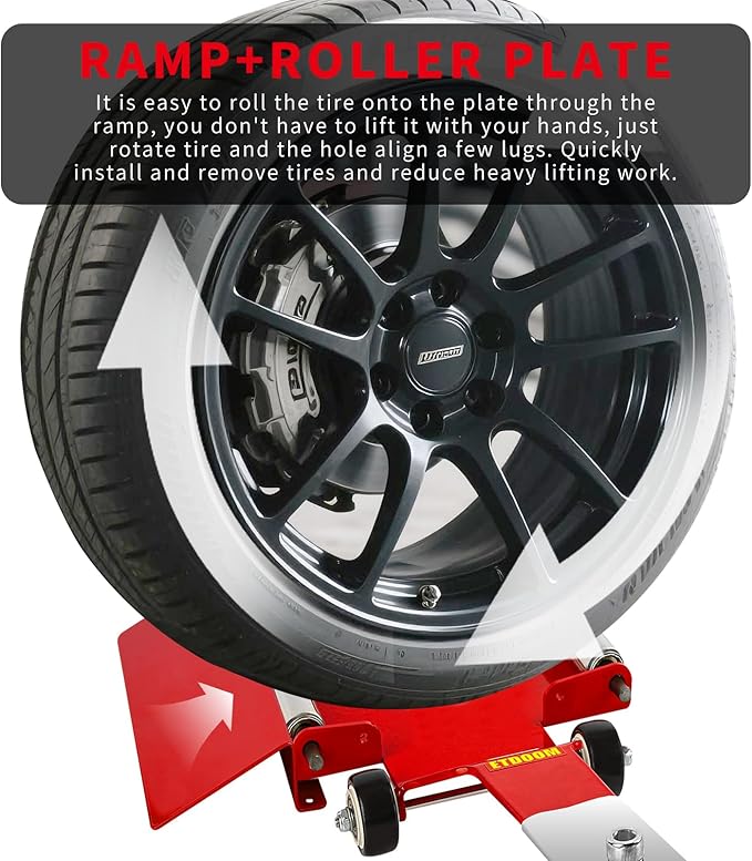 Portable Effortless Tire Jack Tool with Roller Plate and Ramp, Removable Handle with Screw [ Roller Plate + Separate Ramp Version ]