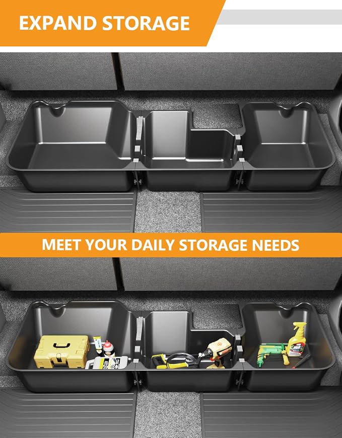 KINGGERI Under Seat Storage Boxes - Compatible with 2019-2026 Dodge Ram 1500 Crew Cab (Not for Classic), Heavy Duty Upgraded Rear Under Back Seat Storage Truck Cargo Black Tool Box Organizer