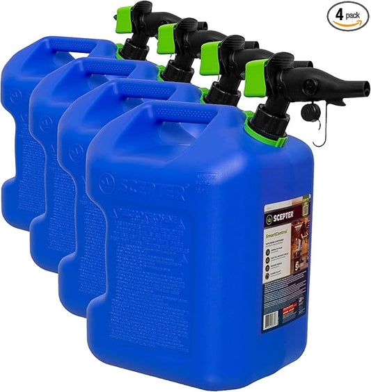 Scepter FSCK552 Fuel Container with Spill Proof SmartControl Spout, Blue Kerosene Can, 5 Gallon (Pack of 4)