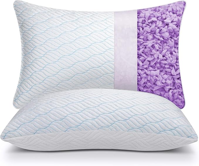 WISHSMILE Cooling King Size Pillows, Pillow King Size Set of 2 Shredded Memory Foam, Cool Cold for Sleeping with Zipper, Adjustable Firmness to Hot, Side, Back and Stomach Sleepers, 2 Pack, 20x36