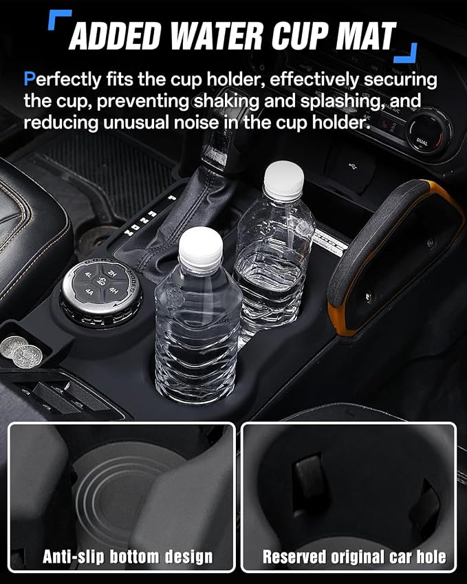 Central Control Storage Box Silicone Non-Slip Mat fit for Ford Bronco 2021-2024 Automatic Transmission 2/4 Door Water Cup Mat Gear Shifter Anti-Scratch Panel Protection Interior Accessories-Black