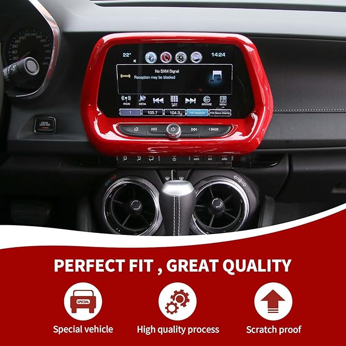 RAZPOY for Camaro Interior Trim Kit, 6PCS Gear Shift Panel Trim 8-Inch Large Navigation Screen Radio Cover Compatible with 2017-2023 Chevy Camaro, Red (8" Large Screen)