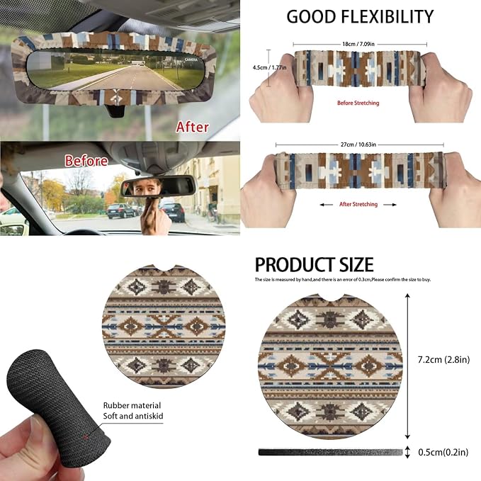 Southwest Aztec Car Seat Covers Set of 15 with Universal Steering Wheel Cover, Rearview Mirror Cover, Car Trash Can, Seatbelt Pads, Cup Holder Coasters, Keychains