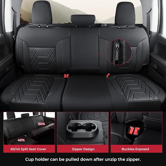 FREESOO for Silverado Seat Cover 2019-2024 2025 2026, Faux Leather Full Set, Fit for Silverado GMC Sierra 1500 Crew Cab Waterproof Truck Seat Covers, Black