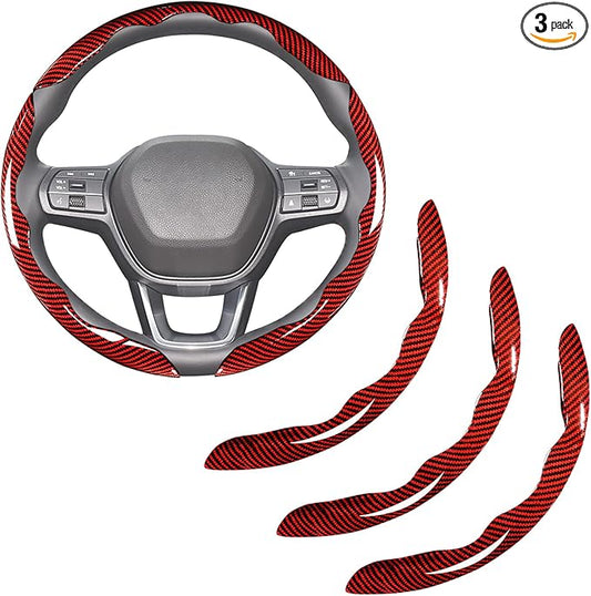 Carbon Fiber Steering Wheel Covers 3 Piece Clip on Steering Wheel Cover (Red)