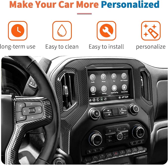 JeCar 2pcs Carbon Fiber Interior Trim Kit Interior Accessories for 2019-2021 Chevrolet Chevy Silverado