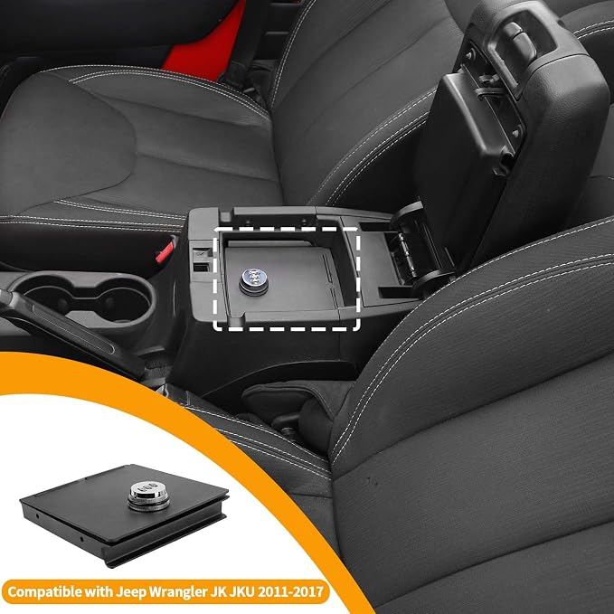Hoolcar Center Console Armrest Locking Storage Box Armrest Organizer Gun Safe Box with Password Compatible with Jeep Wrangler JK JKU 2011-2017, Interior Accessories
