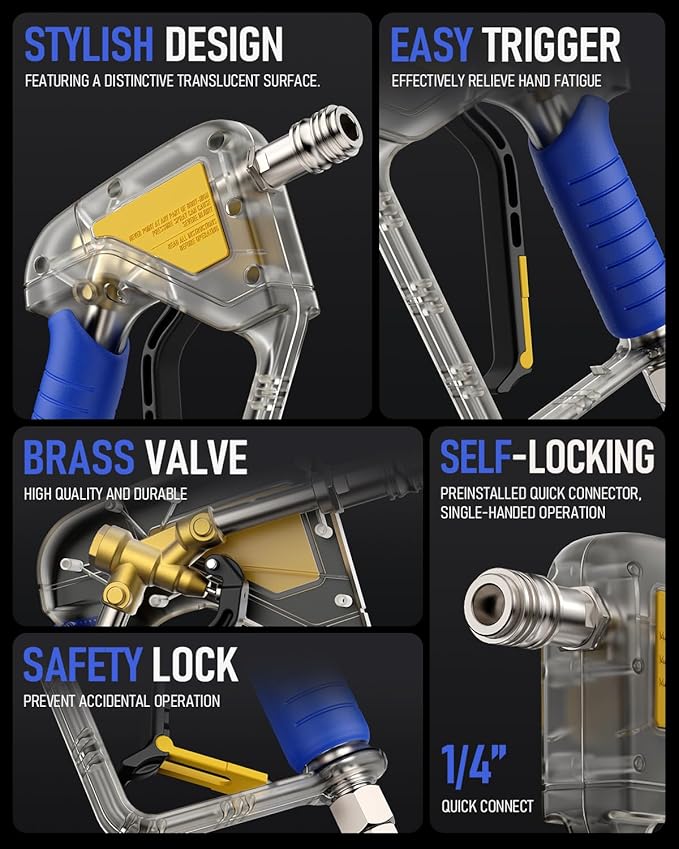 XENDYWASHER Short Swivel Pressure Washer Gun Pro, Stubby Pressure Washer Gun with 3/8" Smooth & 1/4" Quick Connector, Self-Locking Quick Connect Compatible with Hose Foam Cannon Car Wash Foam Gun