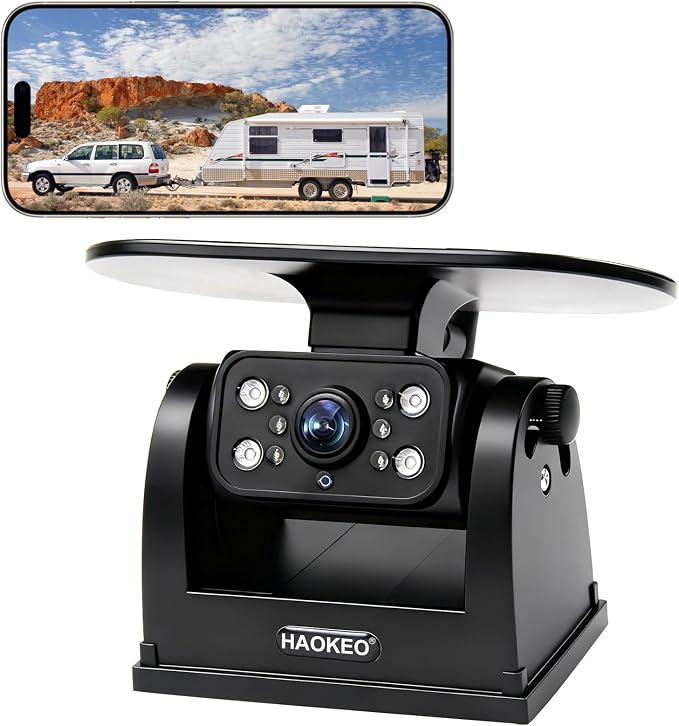 H10 WiFi Magnetic Solar Wireless Backup Camera Rechargeable Battery IP69 Waterproof 1080P Night Vision Rear View Camera No Wiring for Boat Travel Trailer/RV/Truck/Camper for iPhone iPad Android