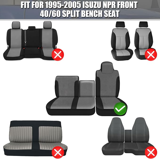 SAPUBK Custom-Fit Front Seat Cover Replace for 1995-2005 Isuzu NPR 40/60 Split Bench, Knitted Fabric with Back Soft Foam Lining Breathable Seat Cover