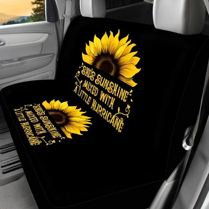 She's Sunshine Sunflower Car Seat Covers Full Sets of 17 Pcs Sunflower Car Accessories Set with Front and Split Rear She's Sunshine Car Floor Mats Seat Belt Cover Pad Universal Fit Car SUV