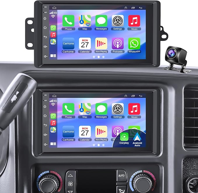 4G+64G Car Radio for 2003-2006 Chevrolet Chevy Silverado Impala Tahoe/GMC Sierra Yukon, 8-core 7" IPS Touch Screen Car Stereo Build-in GPS, CarPlay/Android Auto, Backup Camera/DSP/SWC, Android 15