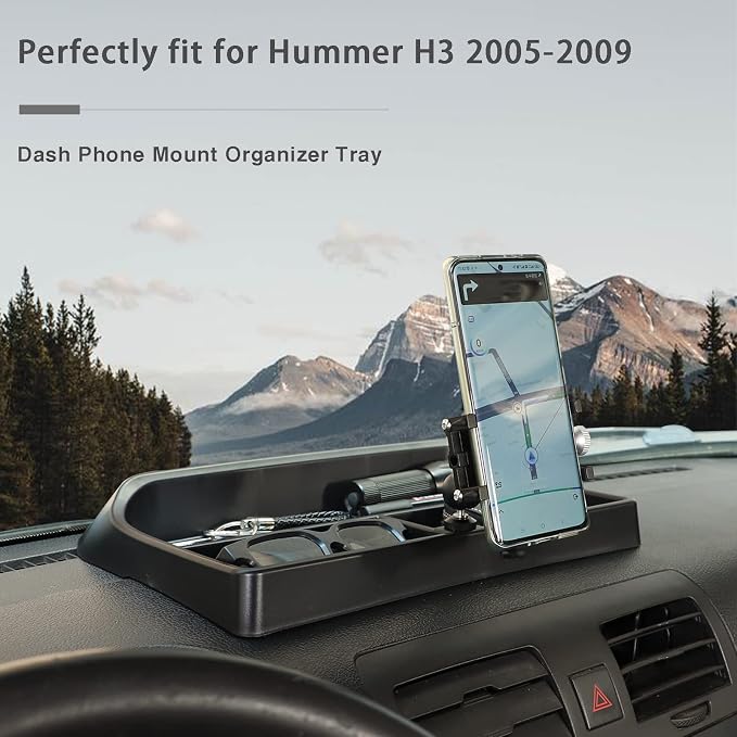 PIUGILH Fit for H3 Phone Holder Multi-Functional Phone Mount Center Console Dash Tray Dashboard Storage Box Organizer for Hummer H3 2005-2009,ABS Black