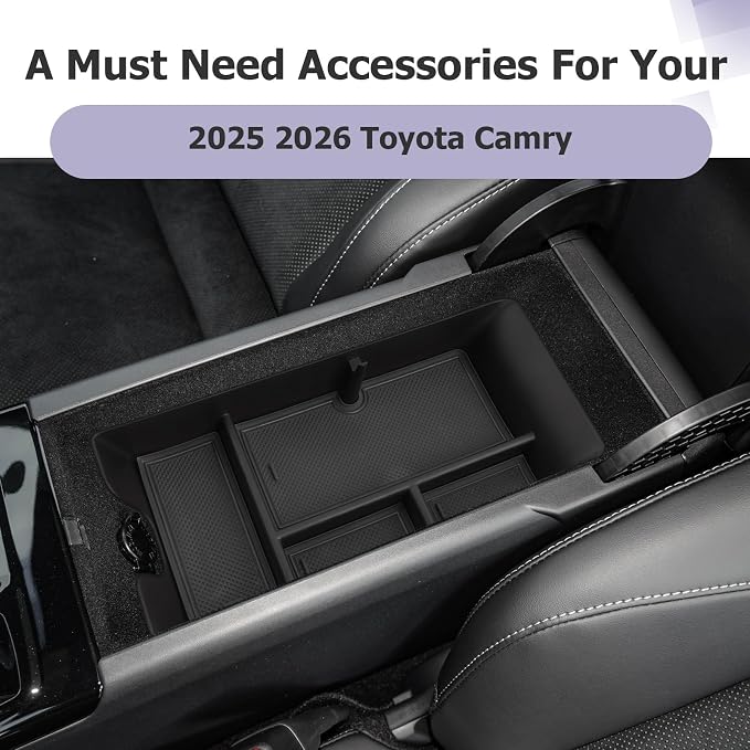 LUWU Center Console Organizer for 2025 2026 Toyota Camry (XSE/XLE/SE/LE) Accessories Armrest Console Storage Box Glove Organizer Tray ABS Material for 9th Gen Camry Interior Accessories Black
