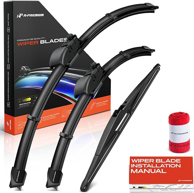 A-Premium APWB654 24"/18"/14" Windshield Wiper Blades Compatible with Mazda CX-5 2017-2024, CX-9 2016-2023 - Front Rear Wipers Blade Set for Gen2V5/RL2 Arm, with Wear Indicator & Towel (Pack of 3)