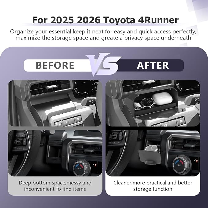 LUWU 2PCS Center Console Organizer for 2024 2025 2026 Toyota Tacoma & 2025 2026 Toyota 4Runner Accessories Storage Drawer Tray, Driver's Air Vent Storage Tray Extra Storage Organizer for Key Coins