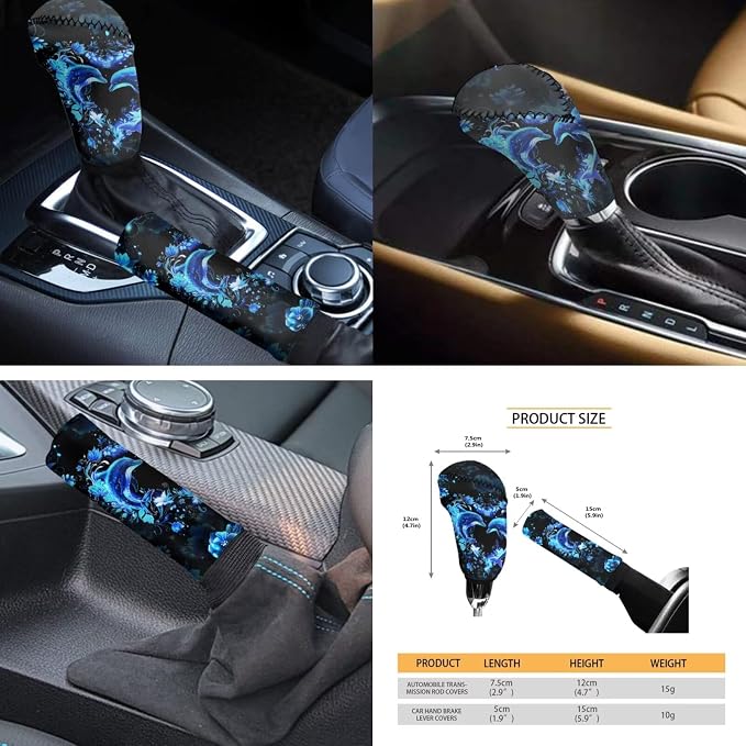 Dolphin Car Seat Covers Full Set of 11 Pack Neoprene Shift Knob Handbrake Cover+Seatbelt Pad Cover+Steering Wheel Wrap+Cup Holder Coaster for Car SUV Truck Van, Universal