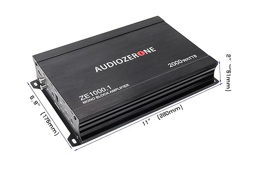 AUDIOZERONE Car Audio Amplifier ZE1000.1 2000W Monoblock Class D MOSFET Subwoofer Audio, 1-4 Ohm Stable, Low Pass Crossover, Mosfet Power Supply, Stereo