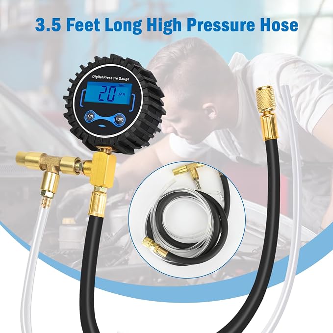 Digital Fuel Injection Pressure Tester Kit - Fuel Pressure Gauge 0-300 PSI for Petrol Engine Fuel Pressure Test Kit Automotive Test Tool Kit