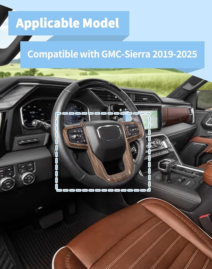 Voodonala Wood Grain Steering Wheel Panel Trim Cover fit for GMC-Sierra 1500 2019-2025 & GMC-Sierra 2500HD/3500HD 2020-2024, for GMC-Yukon 2021-2024