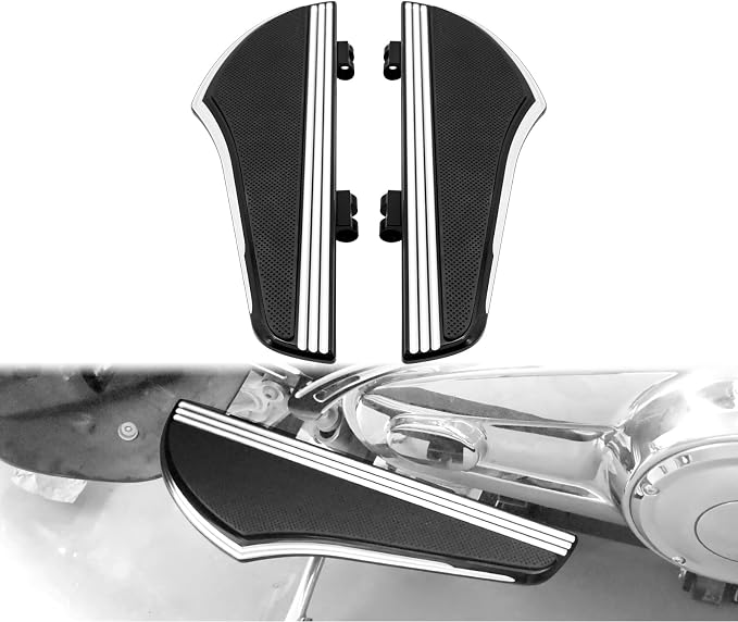 Driver Floorboards Front Foot Boards Style C, Black & White | Fit For Harley 2012-2016 FLD, 1986-2017 Most FL Softail, 1986-later Touring, Non-Slip, CNC Aluminum