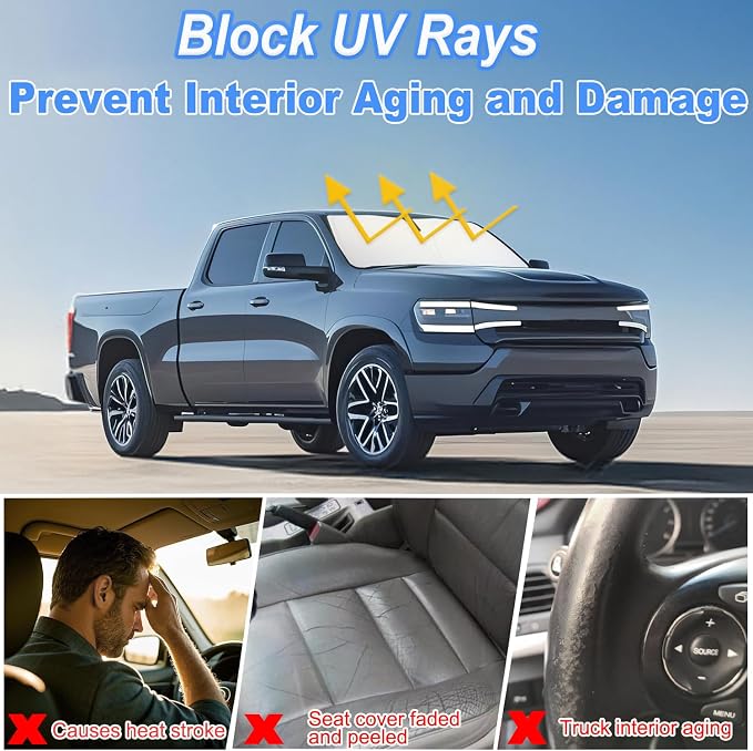 PIMCAR Compatible with 2019-2026 Dodge RAM 1500 Center Console Organizer and Windshield Sun Shade Interior Accessories