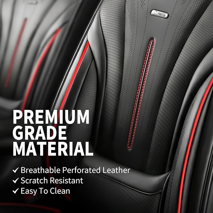 Fit ATS Car Seat Covers (Front Pair) for Select Cadillac ATS 2013-2018 - Premium Full Coverage Leather, Airbag Compatible & Scratch-Resistant, Waterproof & All Weather Seat Protector, Black