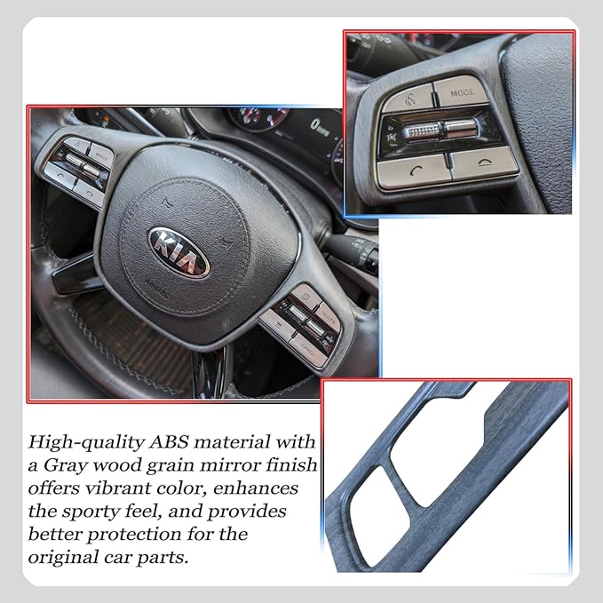 Steering Wheel Button Cover, for Kia Telluride 2020 2021 2022 2023 2024 2025 2026,Steering Wheel Button Panel Protection Frame Molding Trim - Gray Wood Grain(Style A)